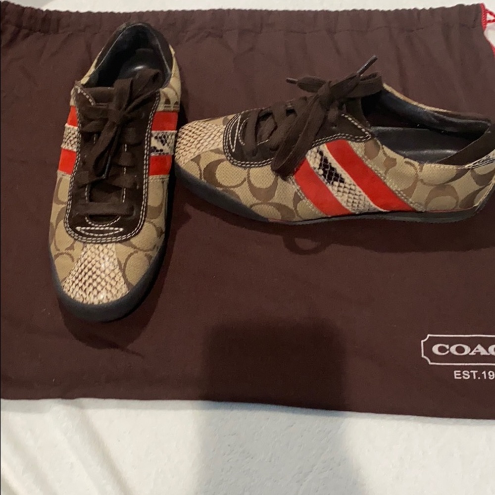 Coach Red and Snake Skin Sneakers Size 6